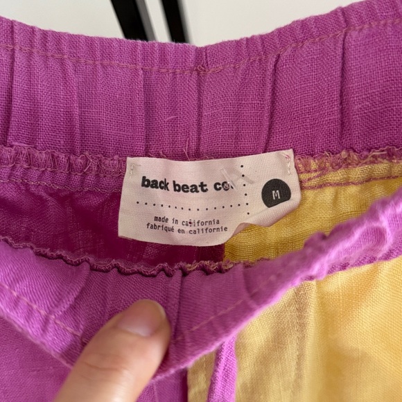 Back Beat Co. Pink and Yellow Flare Pants Linen - Picture 3 of 5